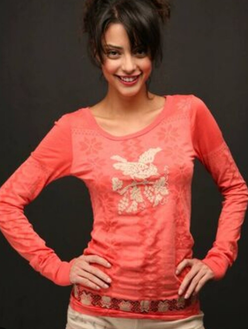 Free People Y2K Vintage Long Sleeve Tee Small Orange Boho Babe